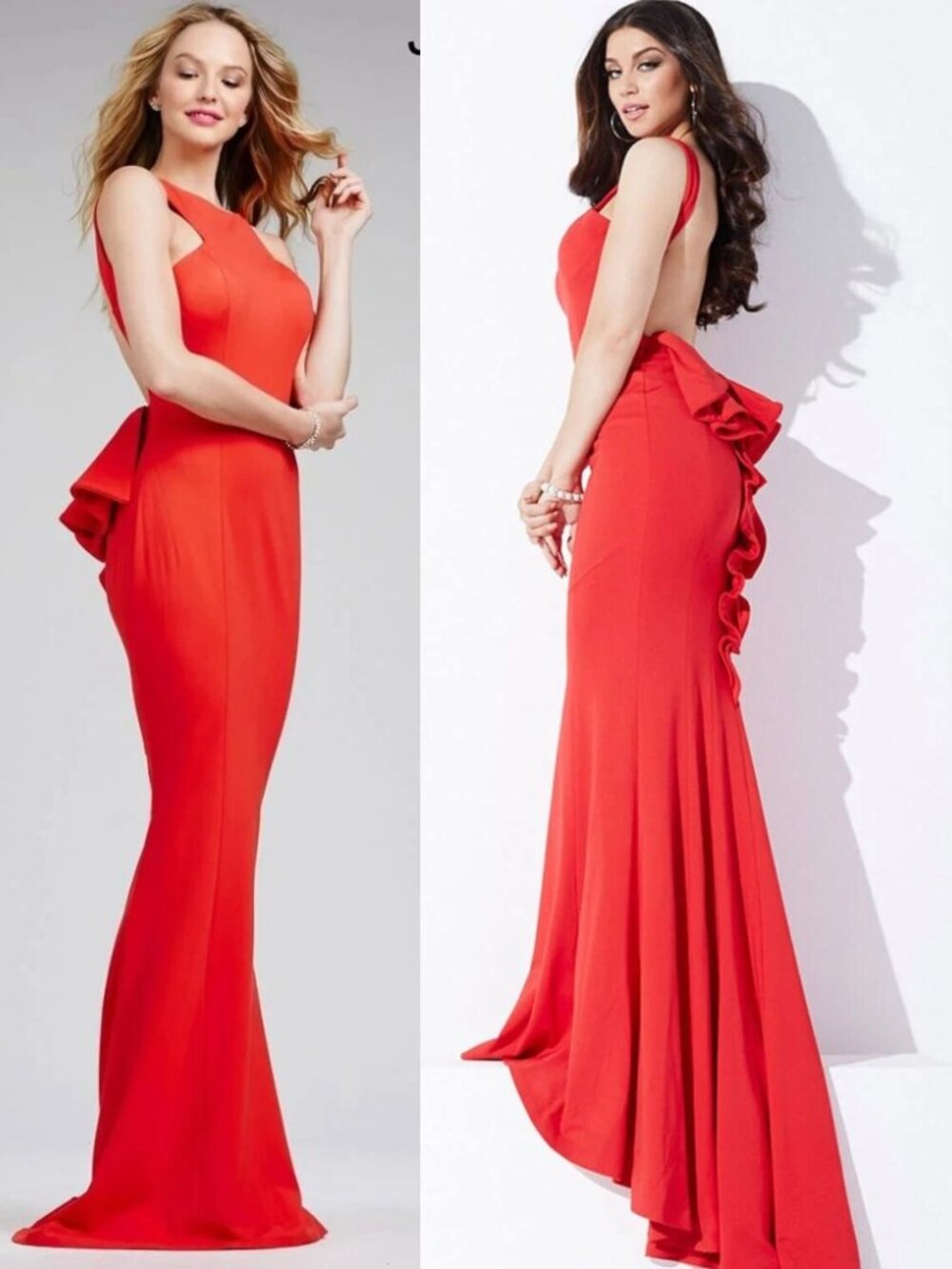 Jovani Red Halter Backless Ruffle Jersey Mermaid Dress Glamorous Hollywood Sz 4